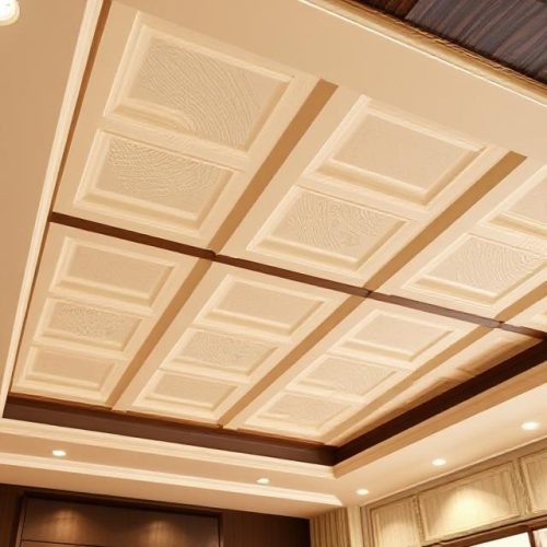 Model Plavon PVC Kombinasi Warna Cream & Cokelat Tua - Model Plafon PVC Mewah dengan Kombinasi Warna 