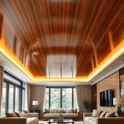 Model plavon pvc mewah berkualitas tinggi 2 Model Plafon PVC Strip Kayu Glossy - model plafon PVC mewah berkualitas tinggi