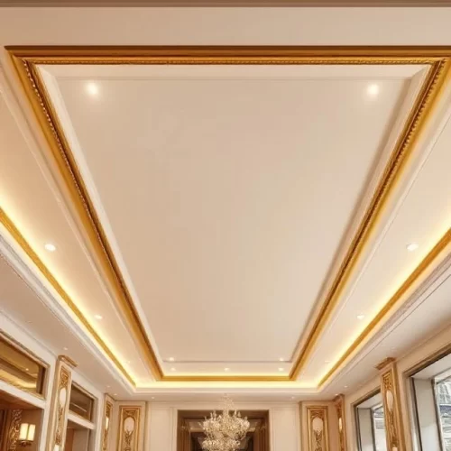 Model plavon pvc mewah berkualitas tinggi 4 Model Plafon PVC Warna Putih Ivory dengan Bingkai Emas - model plafon PVC mewah berkualitas tinggi