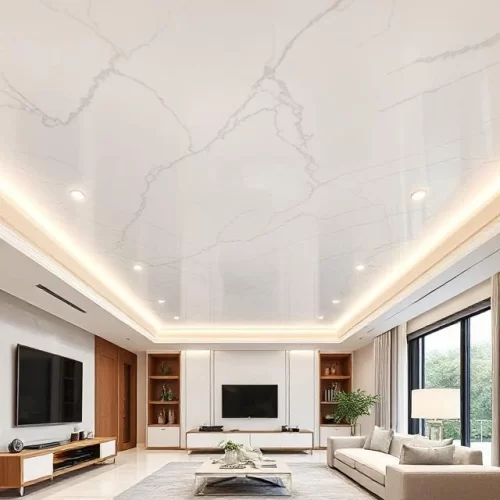 Model Plafon PVC Mewah Ala Rumah Sultan 3 Model Plafon dengan Kombinasi Cermin dan PVC Marmer - Model Plafon PVC Mewah Ala Rumah Sultan