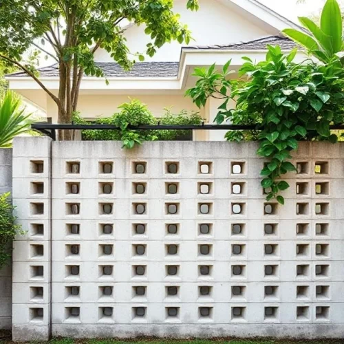 Pagar Rumah Roster Minimalis 1 Model Pagar Roster Full Block dengan Tanaman Rambat - Pagar Rumah Roster Minimalis