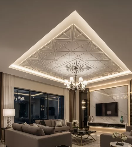 Model Plafon PVC Mewah Interior Modern 5 Model Plafon PVC Berwarna Solid dengan Aksen Metalik - Model Plafon PVC Mewah Interior Modern