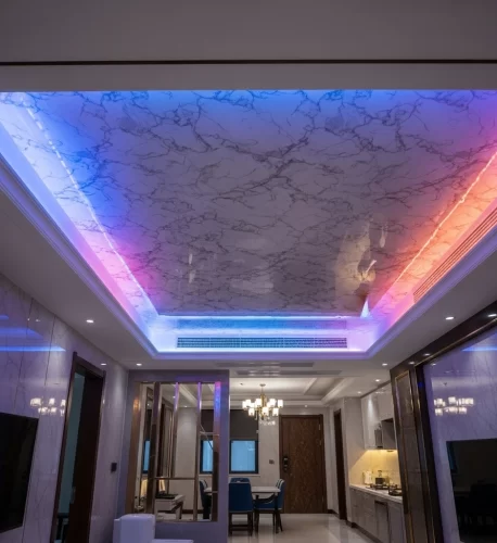 Model Plafon PVC Mewah dengan List LED 2 Model Plavon PVC Marmer List Led Warna - Model Plafon PVC Mewah dengan List LED