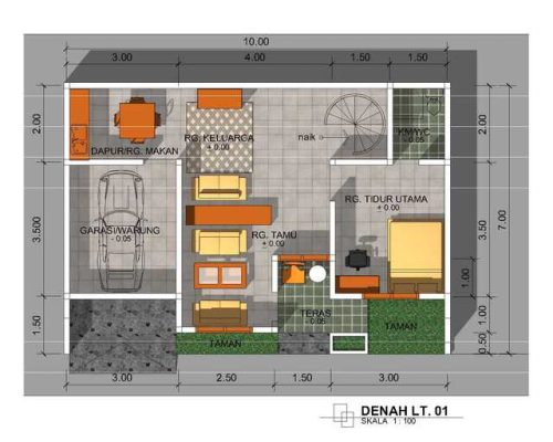 2 Kamar Tidur, 1 Lantai, Open Plan